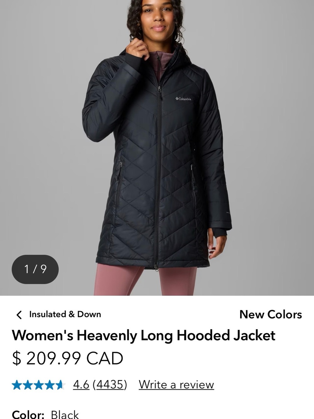 Columbia Women's Long Quilted Hooded Jacket — Black